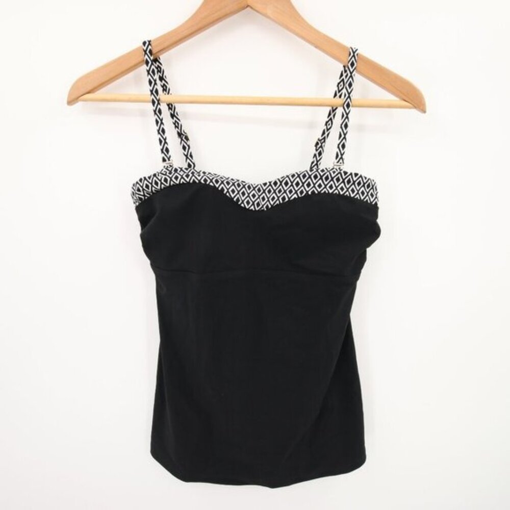 Lands' End Tankini Top Black Pattern Swimsuit Strapless Underwire Adjustable 4